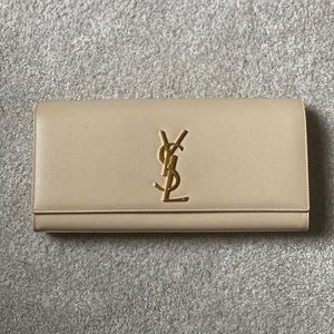 SAINT LAURENT Monogram Cassandre Clutch - Beige